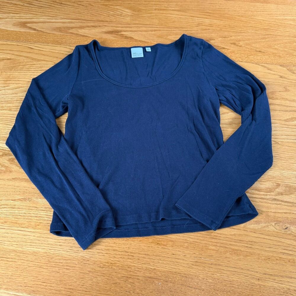 Aritzia Homestretch Scoop Neck Long Sleeve Top Navy